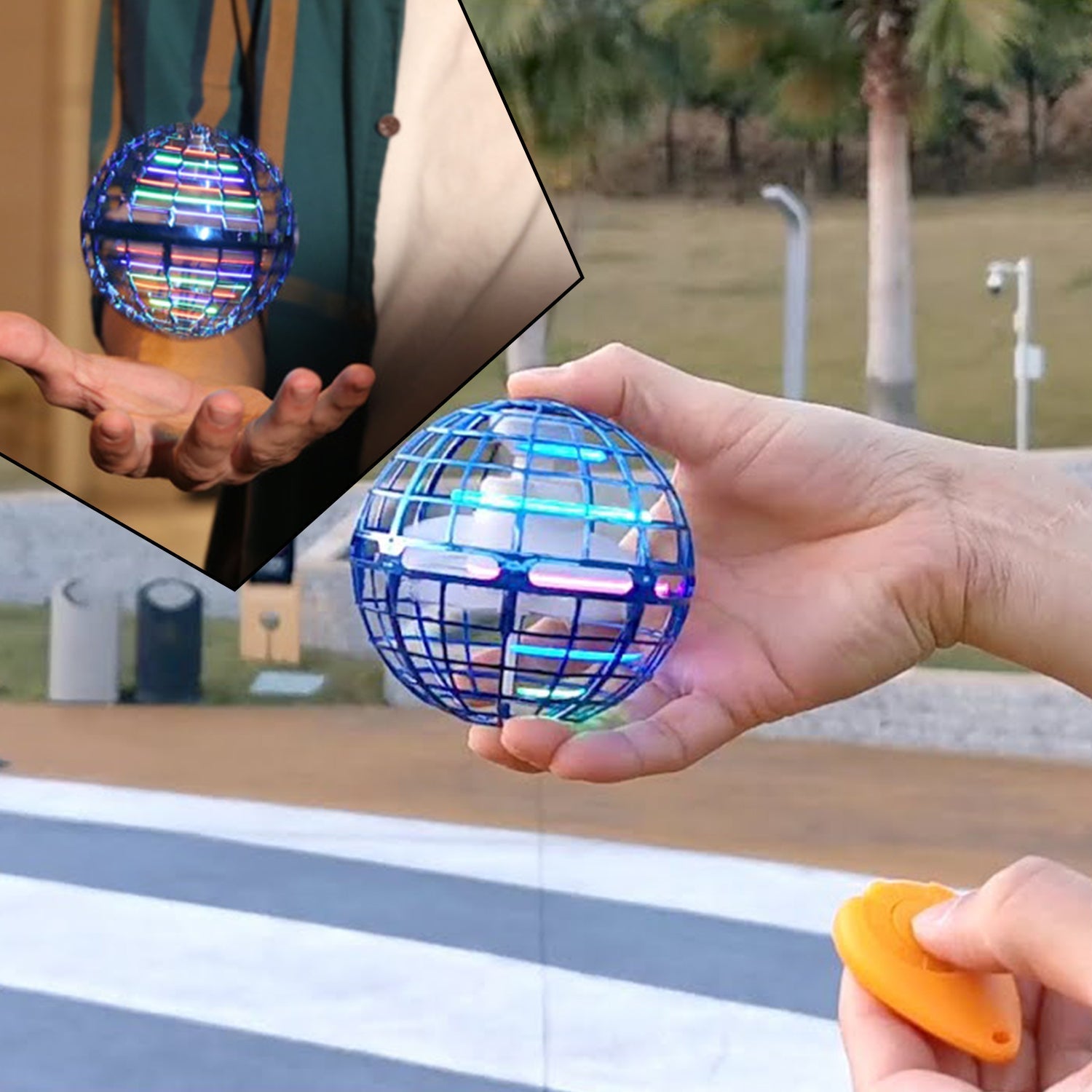 Flying ball toy with USB charging, RGB lights, 360° rotation. Flying ball toy with USB charging, RGB lights, 360° rotation.